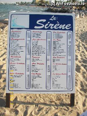 [P08] Preţurile practicate de restaurantul La Sirene aflat pe plaja din Port El Kantaoui, nu departe de hotelul Houria Palace. Preţurile sunt exprimate în dinari tunisieni.  » foto by bose
 - 
<span class="allrVoted glyphicon glyphicon-heart hidden" id="av345020"></span>
<a class="m-l-10 hidden" id="sv345020" onclick="voting_Foto_DelVot(,345020,316)" role="button">șterge vot <span class="glyphicon glyphicon-remove"></span></a>
<a id="v9345020" class=" c-red"  onclick="voting_Foto_SetVot(345020)" role="button"><span class="glyphicon glyphicon-heart-empty"></span> <b>LIKE</b> = Votează poza</a> <img class="hidden"  id="f345020W9" src="/imagini/loader.gif" border="0" /><span class="AjErrMes hidden" id="e345020ErM"></span>