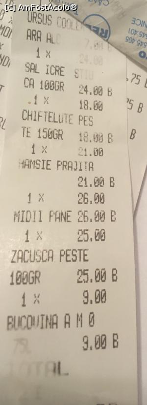 [P20] Nota de plata. 
Un platou poate costa mai mult sau mai puțin, in funcție de ce conține. Practic o porție de ceva (midii, hamsie, guvizi, etc) costa intre 15 si 25 lei, calculat la gramaj, așa cum e precizat dealtfel si in menu. » foto by Adina - addcont
 - 
<span class="allrVoted glyphicon glyphicon-heart hidden" id="av773425"></span>
<a class="m-l-10 hidden" id="sv773425" onclick="voting_Foto_DelVot(,773425,22681)" role="button">șterge vot <span class="glyphicon glyphicon-remove"></span></a>
<a id="v9773425" class=" c-red"  onclick="voting_Foto_SetVot(773425)" role="button"><span class="glyphicon glyphicon-heart-empty"></span> <b>LIKE</b> = Votează poza</a> <img class="hidden"  id="f773425W9" src="/imagini/loader.gif" border="0" /><span class="AjErrMes hidden" id="e773425ErM"></span>